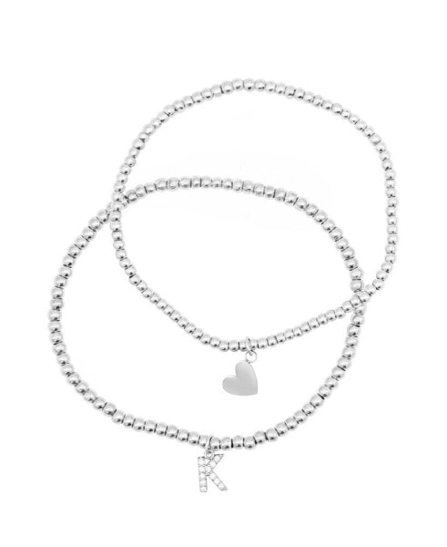 Silver Stretch with Mini Crystal Initial Bracelet Set