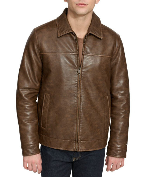 Men's Faux Leather Laydown Collar Jacket