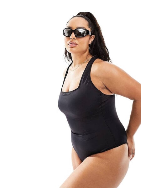 ASOS 4505 Curve Swimsuit with open back in black