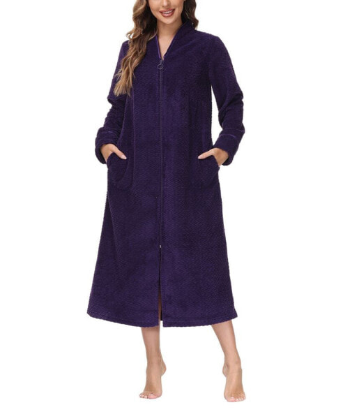 Women's Front Zipper Plush Robe