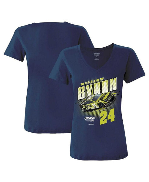 Women's Navy William Byron Raptor Racer V-Neck T-Shirt