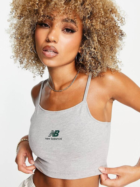 New Balance health club crop vest top in grey and greeen