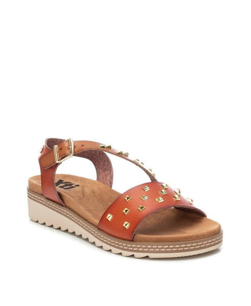 Women's Sandals With Gold Studs, 14133002 Medium Brown
