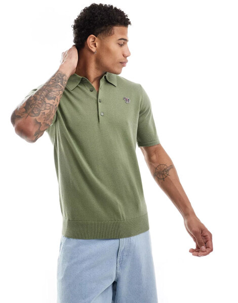 PS Paul Smith knitted polo with zebra logo in khaki