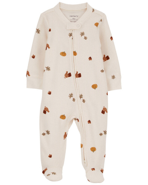 Baby Thanksgiving Zip-Up Thermal Footie Sleep & Play Pajamas 6M