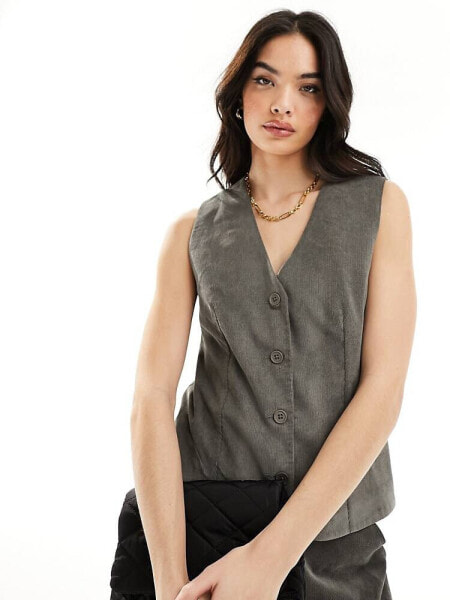 ASOS DESIGN cord waistcoat in khaki co-ord