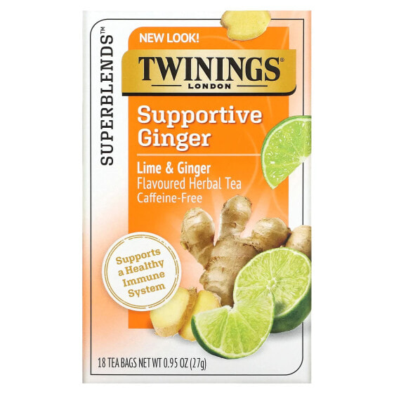 Чай травяной Without caffeine, Lime & Ginger, Herbal Tea, Twinings 18 пакетиков, 27 г