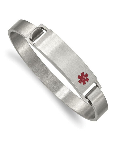 Stainless Steel Brushed with Red Enamel Medical ID Bangle Bracelet