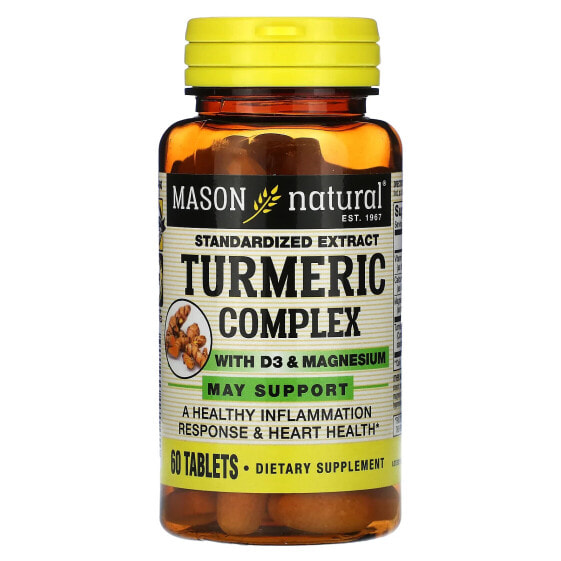 Комплекс экстракта куркумы стандартизированный с витамином D3 и магнием, 60 таблеток, Mason Natural
