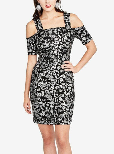 Rachel Roy Floral-Print Cold-Shoulder Dress Sz. 6 US (Black) 151340