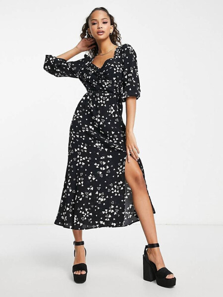 Nobody's Child Rosie heart print midi dress in black