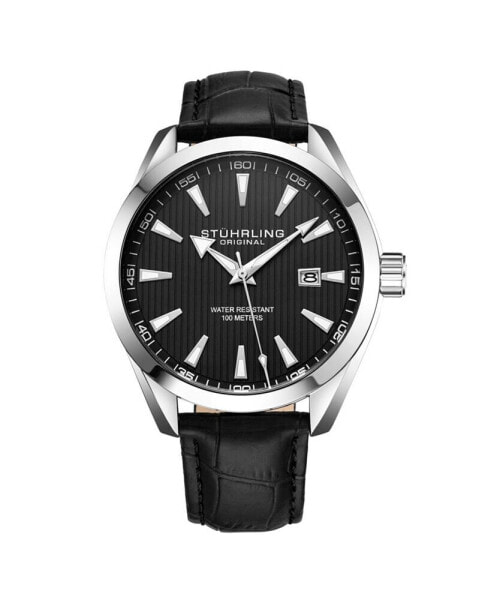 Men's Black Leather Strap Watch 42mm