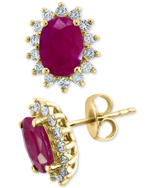 EFFY® Ruby (2-7/8 ct. t.w.) & Diamond (3/8 ct. t.w.) Halo Stud Earrings in 14k Gold