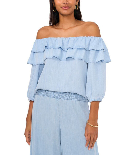 Petite Off-The-Shoulder Double-Ruffle Top