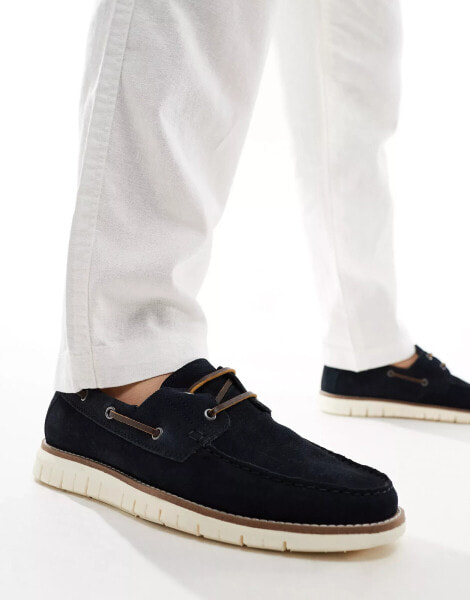 ASOS DESIGN boat shoes in navy suede