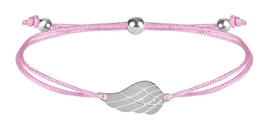 Corded bracelet with pink / steel angel wing