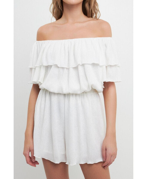 Women's Texture Knit Ruffled Romper