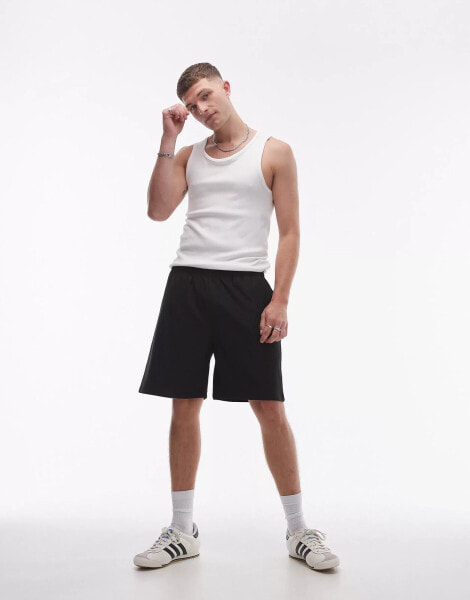 Topman oversized fit airtex short in black