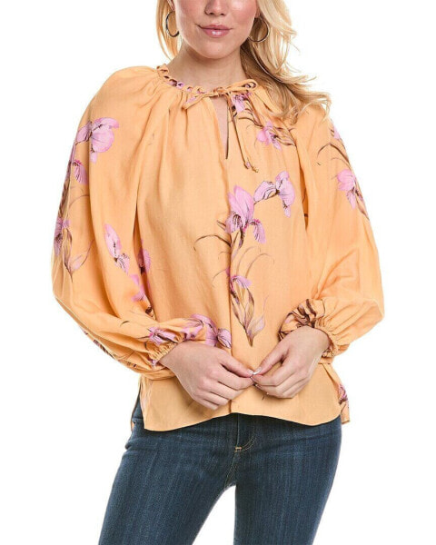 Блузка рубашка для женщин Kobi Halperin Willa из льняно-шелковой ткани оранжевого цвета