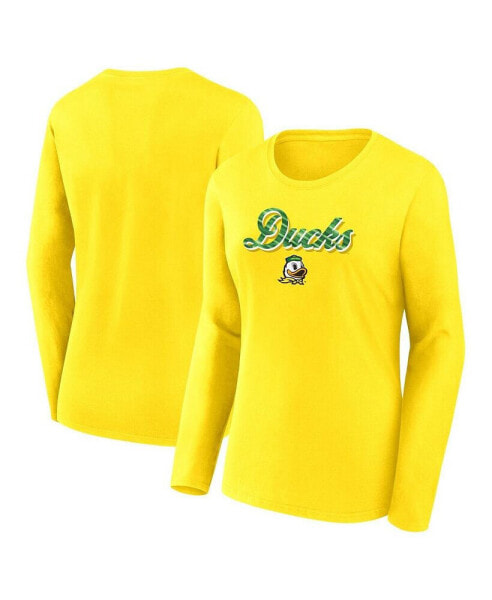 Women's Yellow Oregon Ducks Double Team Script Long Sleeve T-shirt
