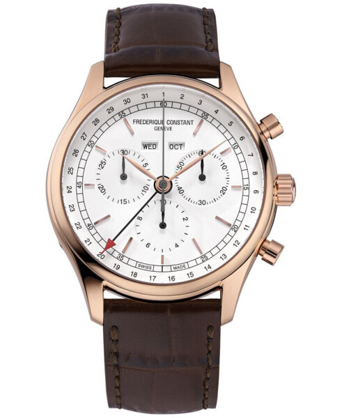 Men's Swiss Chronograph Brown Leather Strap Watch 40mm
