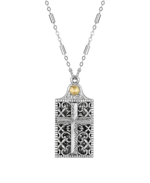 Pewter Square Cross and Angel Slide Locket 28" Necklace