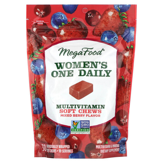 Витамин для женщин MegaFood, Мультивитаминная жевательная конфета Mixed Berry, 30 индивидуально упакованных мягких жевательных конфет