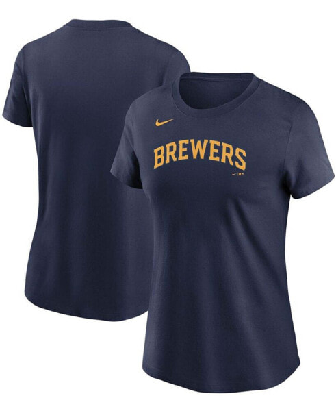 Women's Navy Milwaukee Brewers Wordmark T-shirt