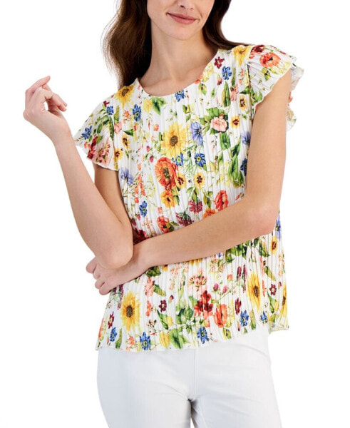 Блузка с цветочным принтом и расклешенными рукавами T Tahari