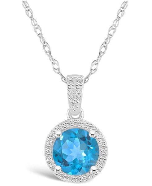 Macy's topaz (1-2/3 ct. t.w.) and Created Sapphire (1/6 ct. t.w.) Halo Pendant Necklace in 10K White Gold