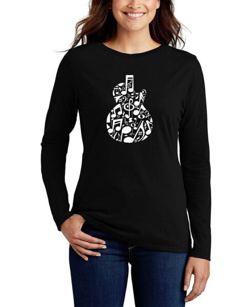 Women's Music Notes Guitar Word Art Long Sleeve T-shirt