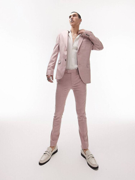 Topman – Sehr eng geschnittene Hochzeits-Anzughose in Rosa
