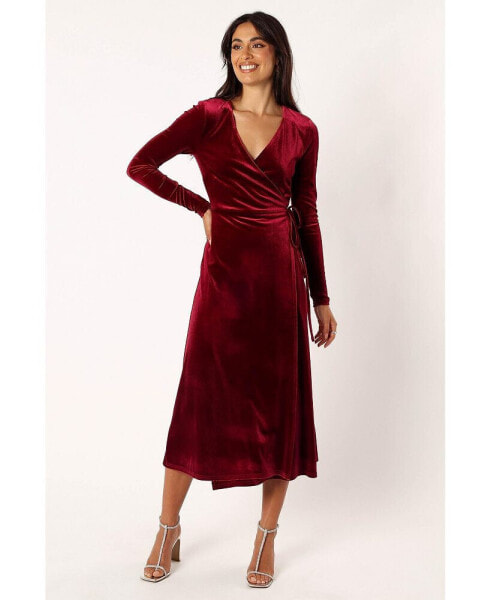 Womens Darby Long Sleeve Midi Dress - Burgundy