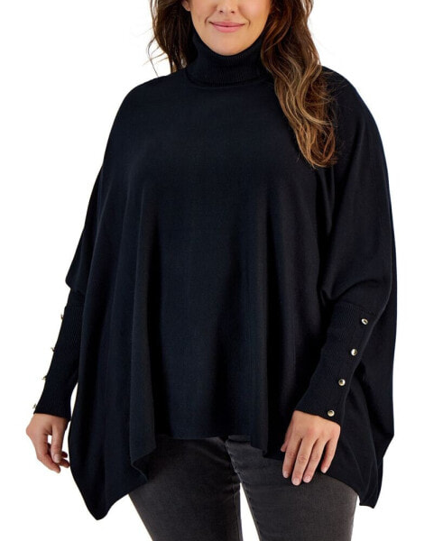 Plus Size Solid Turtleneck Poncho Sweater, Created for Macy's