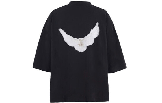 YEEZY x Balenciaga 联名款 YEEZY X Gap X Balenciaga三方联名系列 Dove 3/4 Sleeve Tee Logo动物图案休闲宽松圆领套头七分袖T恤 男女同款 黑色 / Футболка YEEZY x Balenciaga YEEZY X Gap X Balenciaga Dove 34 Sleeve Tee LogoT SS22-267