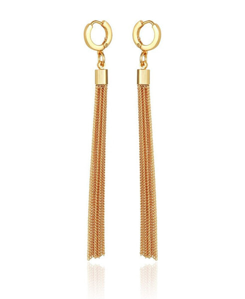 Gold-Tone Huggie Tassel Hoop Drop Earrings
