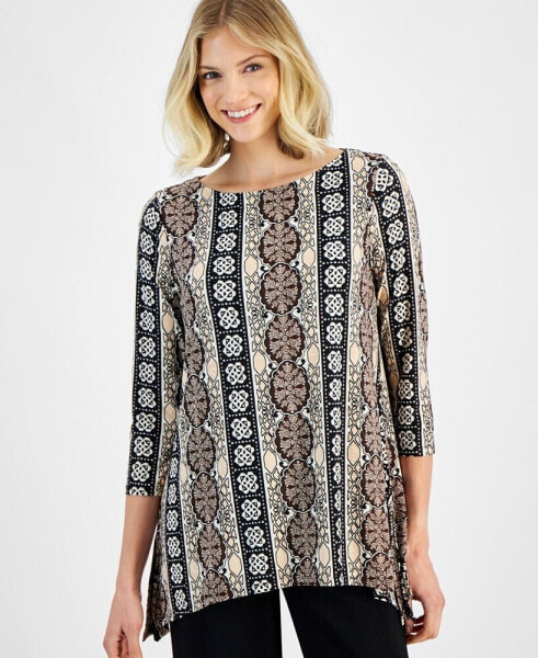 Women's 3/4 Sleeve Printed Jacquard Swing Top, Created for Macy's