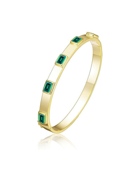 14K Gold Plated Emerald Cubic Zirconia Bangle Bracelet