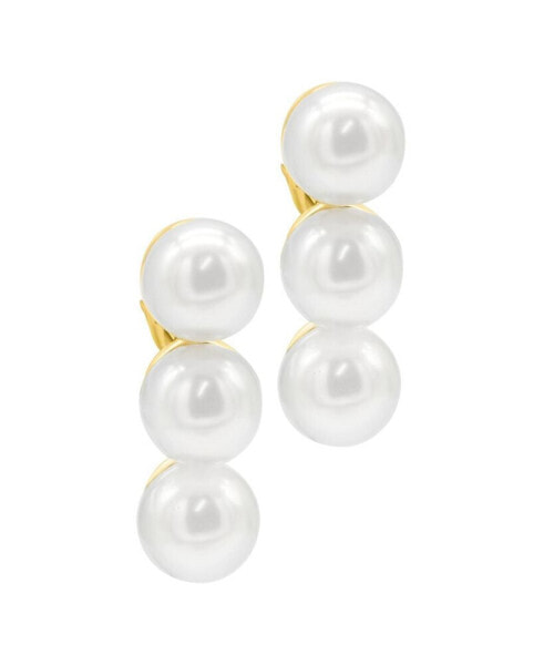 14K Gold-Plated Oversized Imitation Pearl Bar Studs Earrings