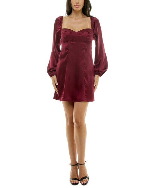 Juniors' Sweetheart-Neck Long-Sleeve A-Line Dress