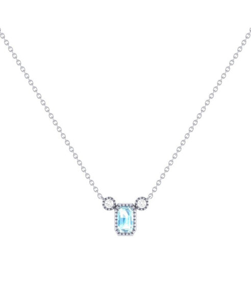 LuvMyJewelry emerald Cut Aquamarine Gemstone, Natural Diamond 14K White Gold Birthstone Necklace