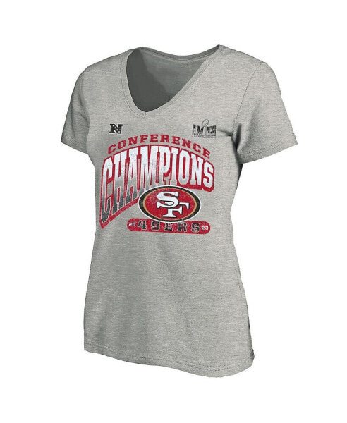 Толстовка женская Fanatics серого цвета San Francisco 49ers 2023 NFC Champions Plus Size Hail Mary V-Neck