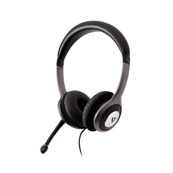 V7 HU521-2EP - Headset - Head-band - Office/Call center - Black,Silver - Binaural - Button