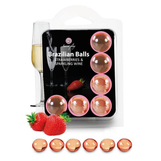 Массажное масло для романтики и страсти SECRET PLAY Brazilian Balls Set 6 Strawberries & Sparkling Wine