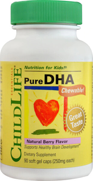 Childlife Pure DHA Chewable Berry ДГК для детей способствующий здоровому развитию мозга 250 мг 90 гелевых капсул с вишневым вкусом