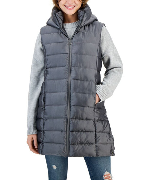 Juniors' Long Shine Hooded Puffer Vest