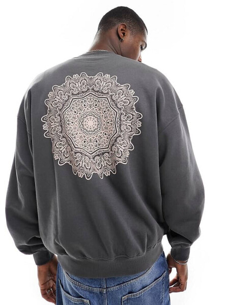 ONLY & SONS boxy fit sweater with mandala back print in washed grey