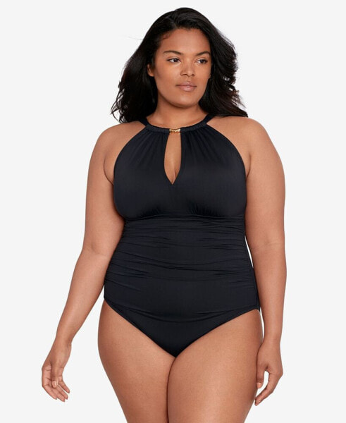 Plus Size Halter-Neck One Piece Swimsuit