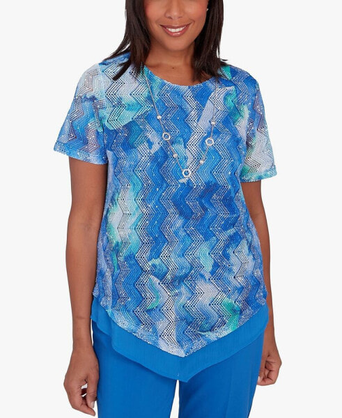 Women's Neptune Beach Tie Dye Textured Top with Necklace