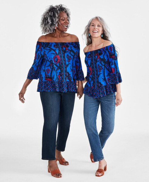 Women's Printed On-Off-The-Shoulder Top, Created for Macy's